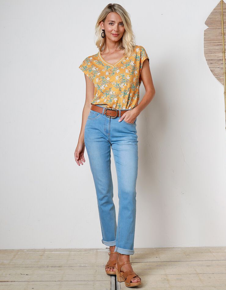 Tee-shirt épaules tombantes imprimé tropical (safran / kaki) Tee-shirt épaules tombantes imprimé tropical (safran / kaki)