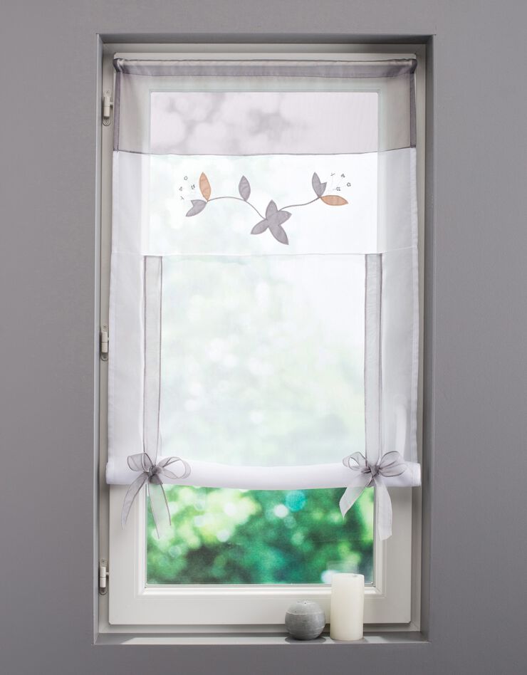 Store remontable voile motif orchidée finition passe-tringle (gris)