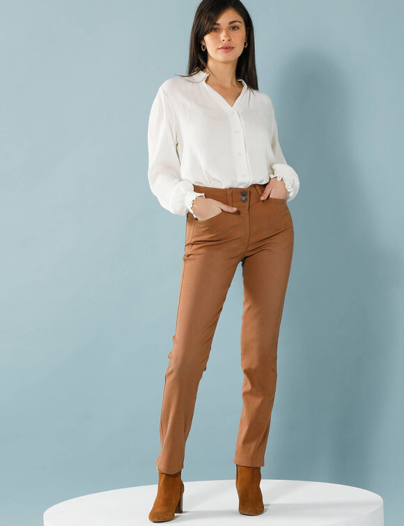 Pantalon droit à découpes, Spécial Petites (noisette)