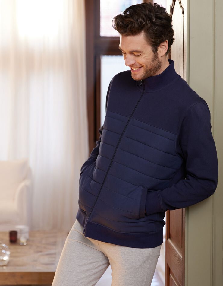 Veste bi-matière zippée matelassée et molleton (marine) Veste bi-matière zippée matelassée et molleton (marine)
