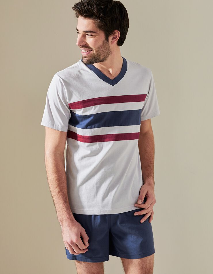 Pyjama short tricolore - lot de 2 (marine / bordeaux) Pyjama short tricolore - lot de 2 (marine / bordeaux)