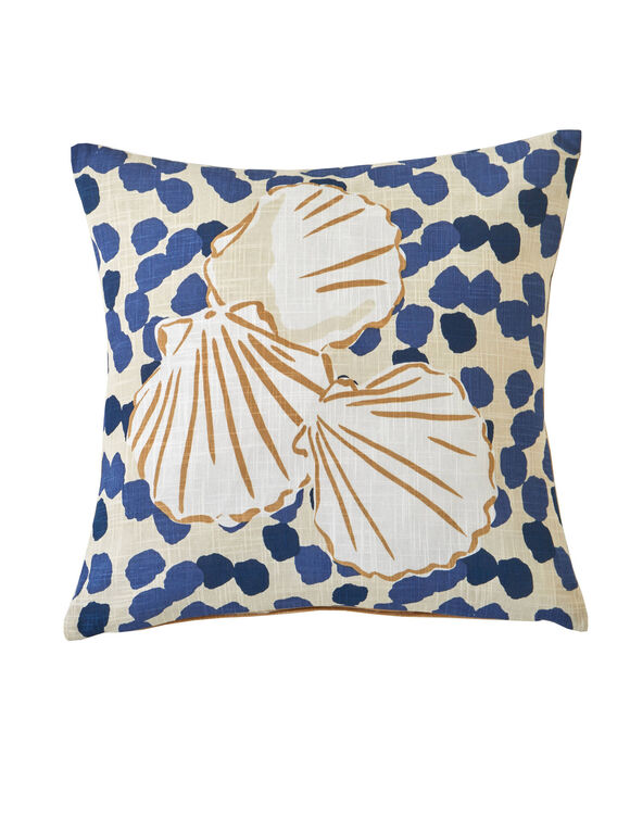 Coussin imprim&eacute; coquillages (bleu / beige)