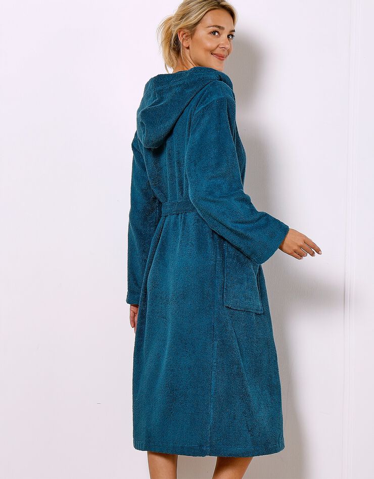 Peignoir mixte adulte col capuche éponge bouclette personnalisable (bleu paon) Peignoir mixte adulte col capuche éponge bouclette personnalisable (bleu paon)