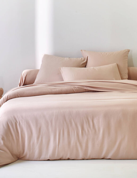Linge de lit uni en bambou et en lin** (rose p&acirc;le)