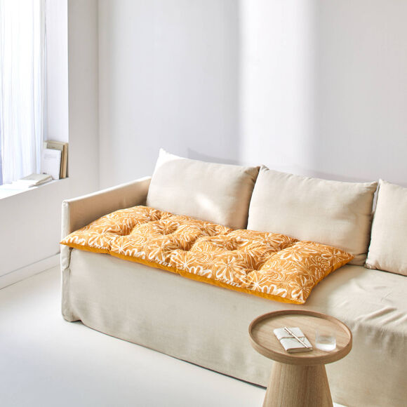 Long coussin d&eacute;co imprim&eacute; feuillage (miel)