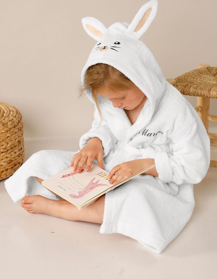 Peignoir de bain enfant personnalisable lapin à capuche, blanc | Blancheporte