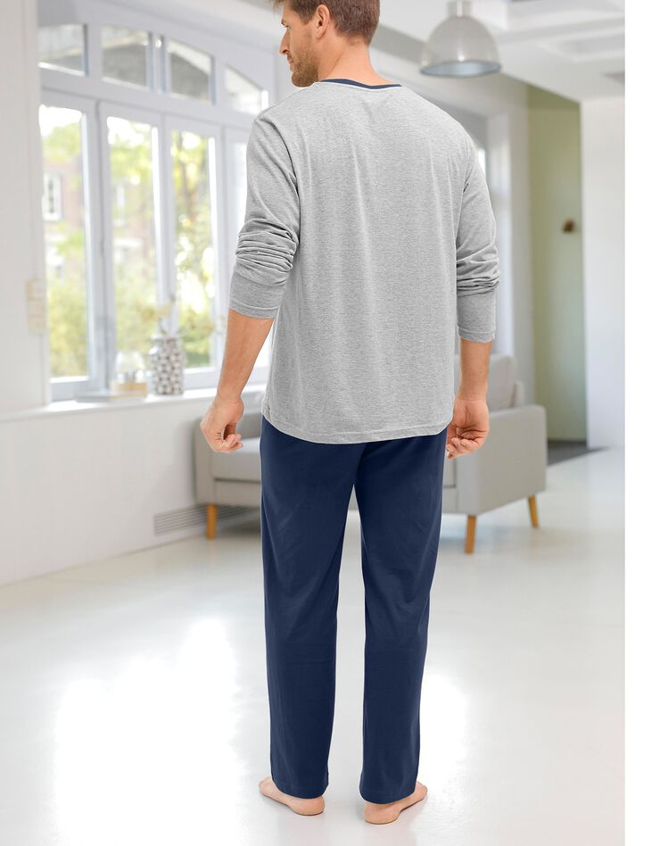Pyjama pantalon à message col V manches longues (gris chiné / marine)