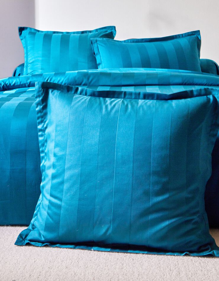 Linge de lit satin rayé (bleu paon)