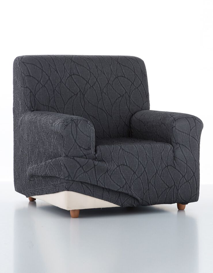 Housse extensible motif jacquard "serpentins" pour fauteuil et canapé  (gris)