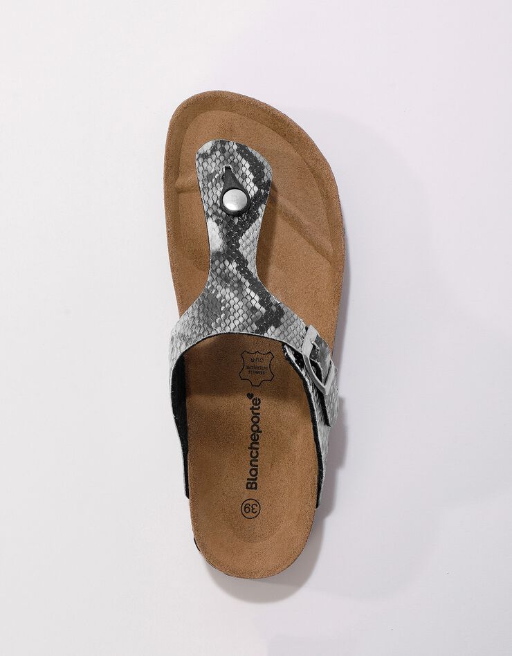 Sandales entredoigts à boucle réglable - effet python (gris)
