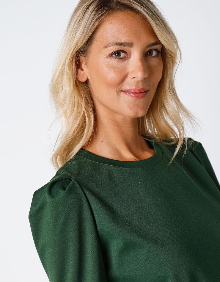 Robe maille jacquard stretch unie - épaules plissées (vert sapin) Robe maille jacquard stretch unie - épaules plissées (vert sapin)