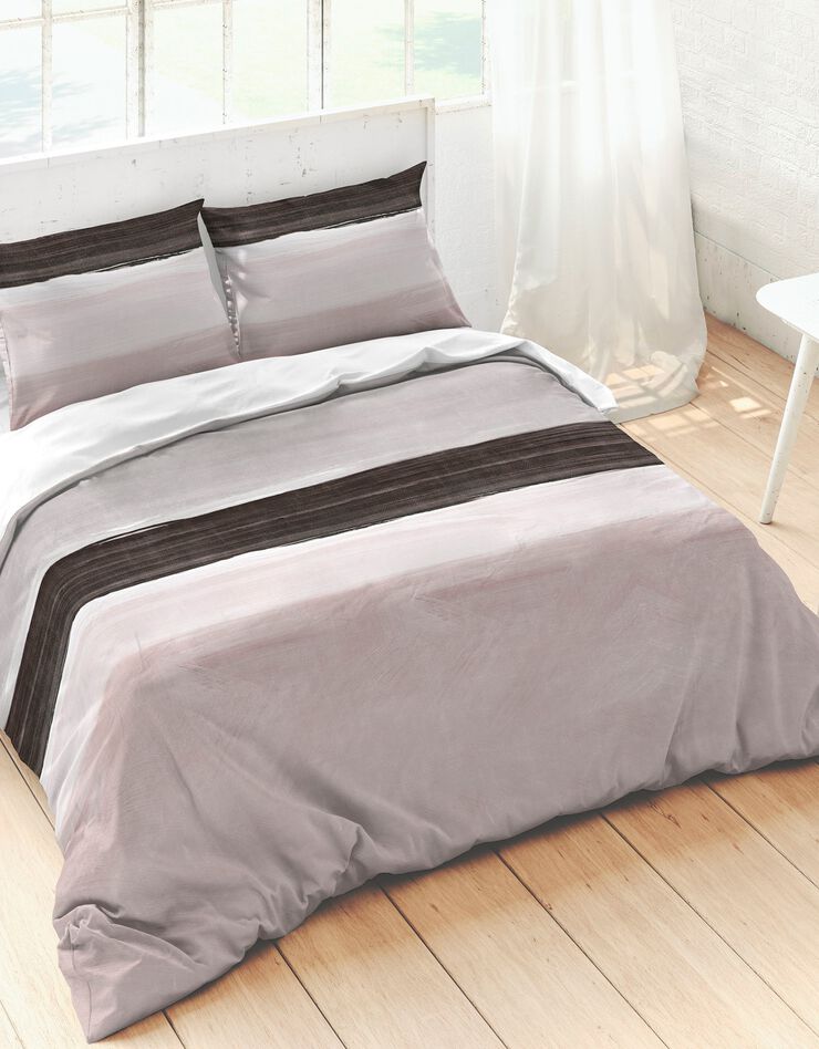 Linge de lit Valérie imprimé fausses rayures - coton  (rose / blanc)