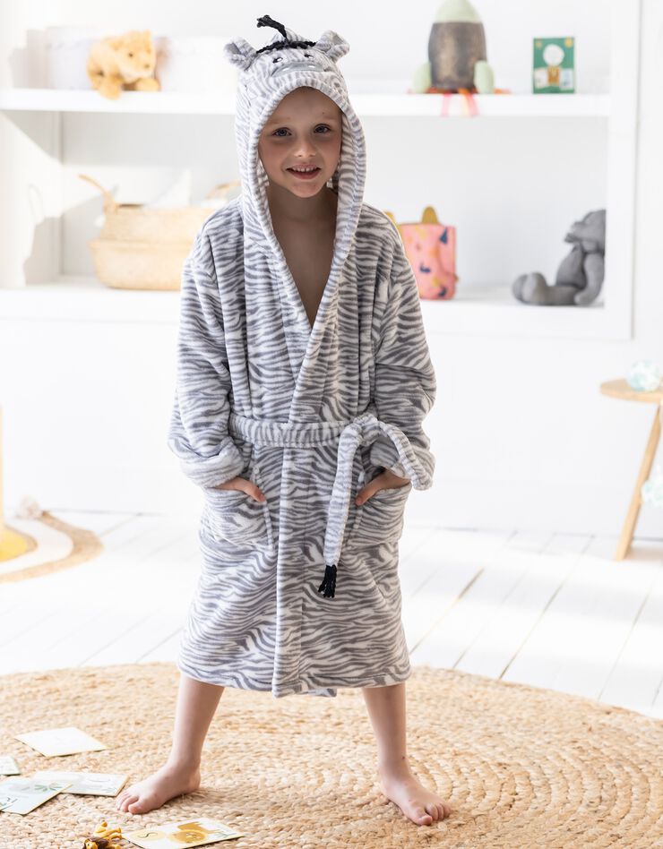 Peignoir de bain à capuche enfant zèbre microfibre toute douce (blanc)