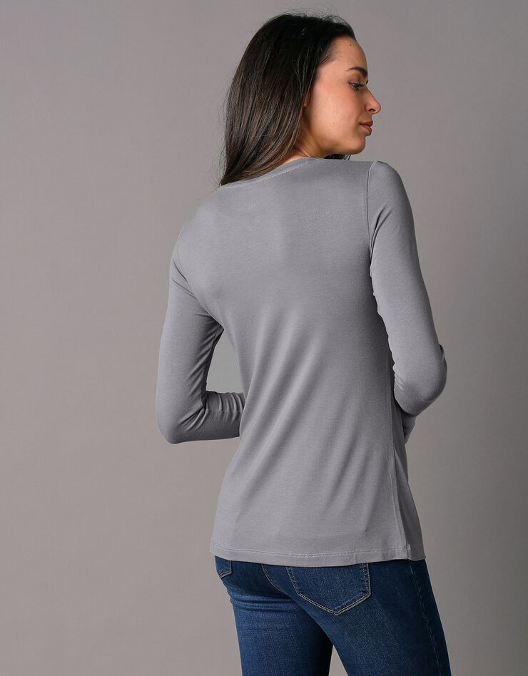 Tee-shirt uni col rond viscose stretch (gris)