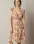 Robe courte effet cache-coeur, voile imprimé (beige / rose)
