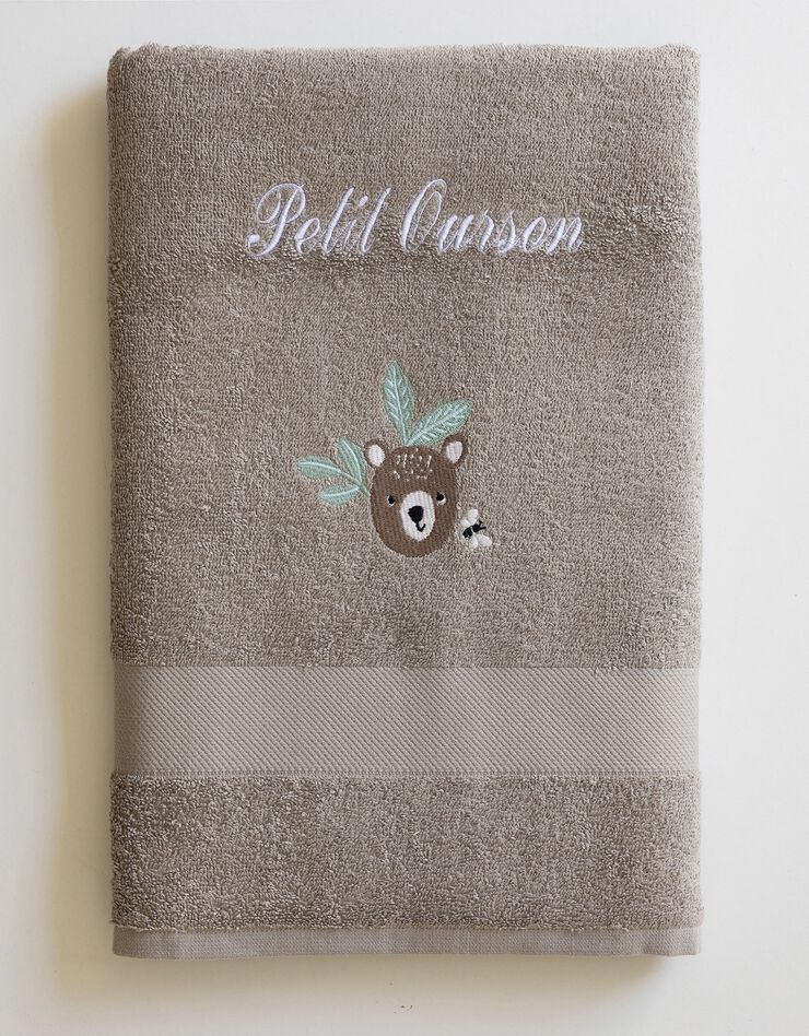 Collection éponge enfant brodée ourson personnalisable coton (taupe)