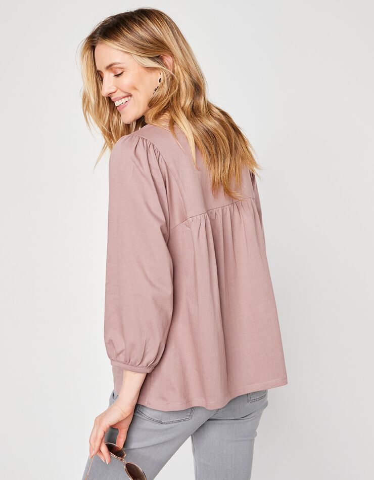 Tee-shirt manches 3/4, empiècement broderie anglaise (taupe) Tee-shirt manches 3/4, empiècement broderie anglaise (taupe)