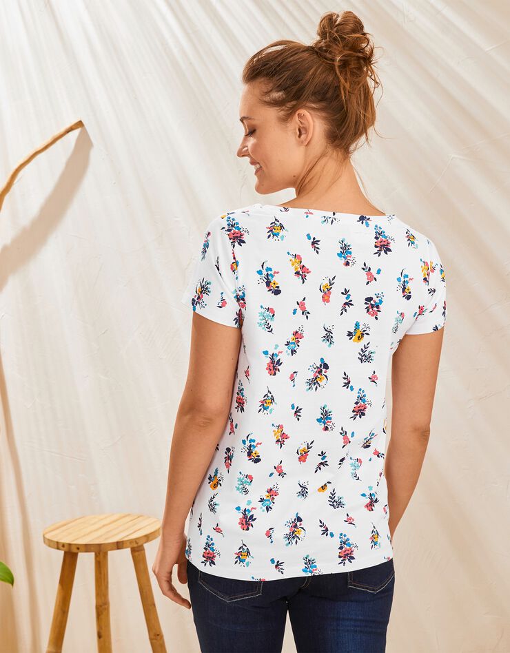 Tee-shirt col rond imprimé fleuri coton bio (blanc) Tee-shirt col rond imprimé fleuri coton bio (blanc)