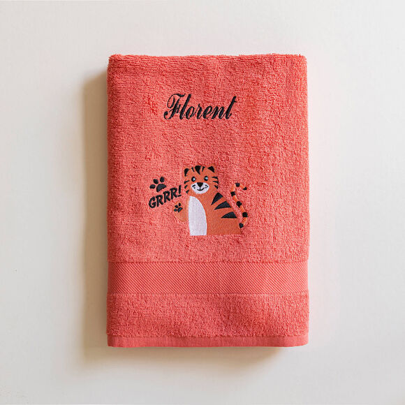 Collection éponge enfant brodée tigre personnalisable coton - 380g/m2 (corail)