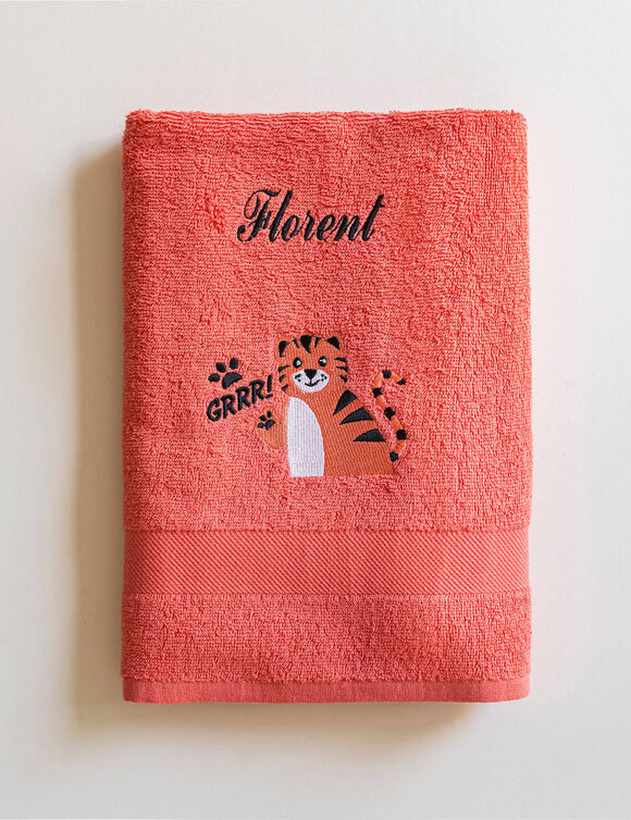 Collection éponge enfant brodée tigre personnalisable coton - 380g/m2 (corail)