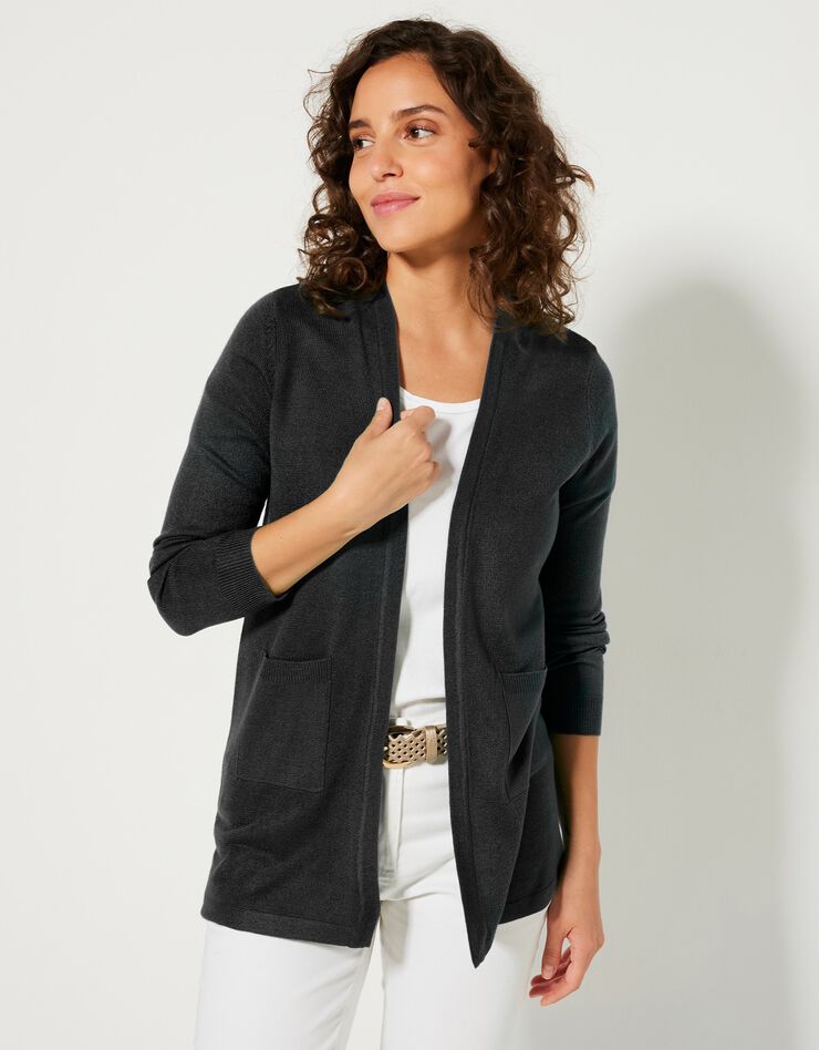Gilet porter ouvert toucher cachemire (noir) Gilet porter ouvert toucher cachemire (noir)