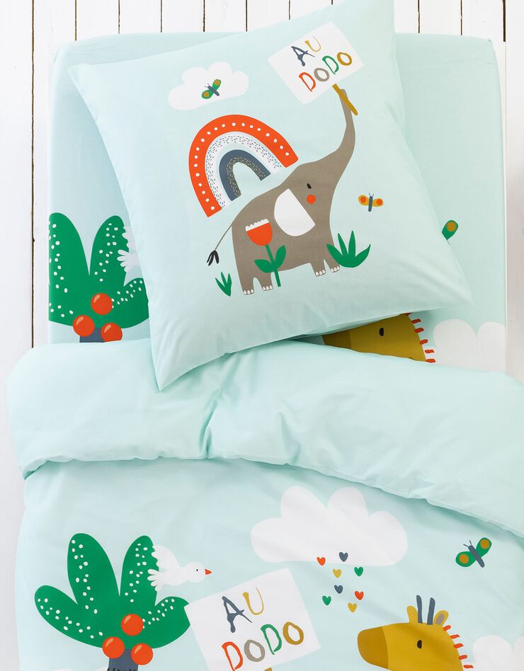Linge de lit enfant Noé imprimé 1 personne - coton (bleu ciel)