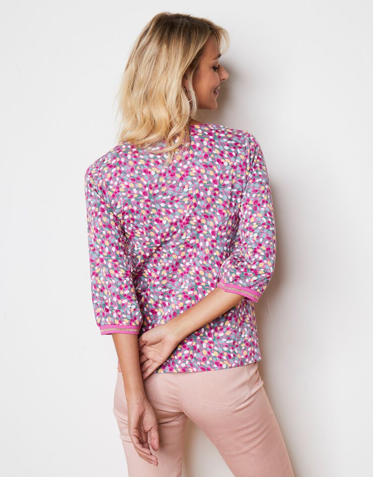 Tee-shirt manches 3/4 imprimé fleurs (rose) Tee-shirt manches 3/4 imprimé fleurs (rose)