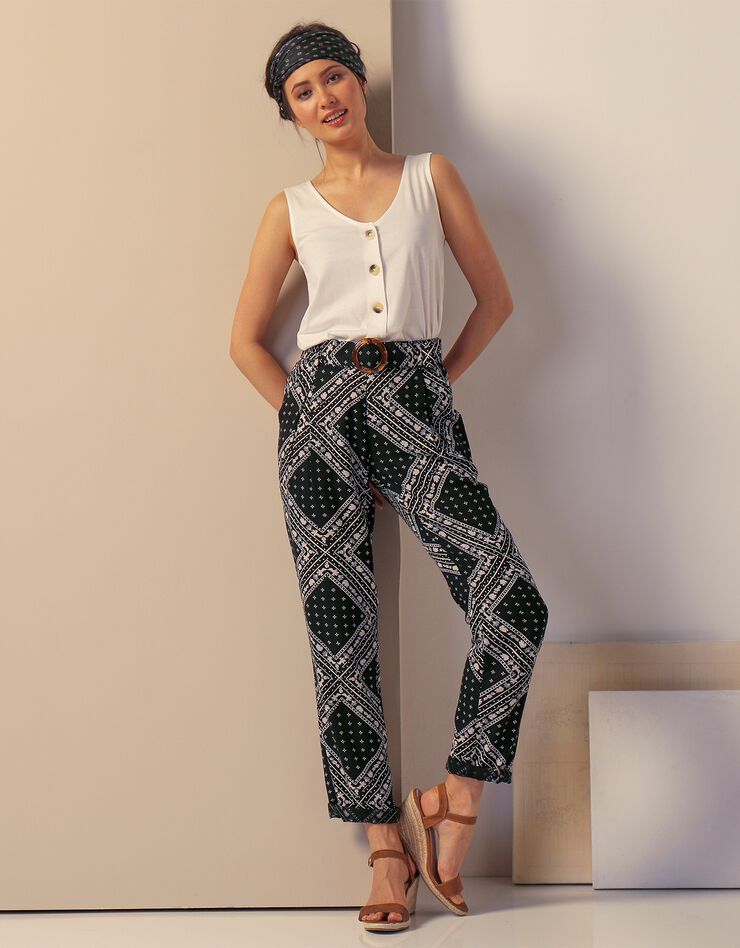 Pantalon imprimé ceinturé (noir / écru) Pantalon imprimé ceinturé (noir / écru)