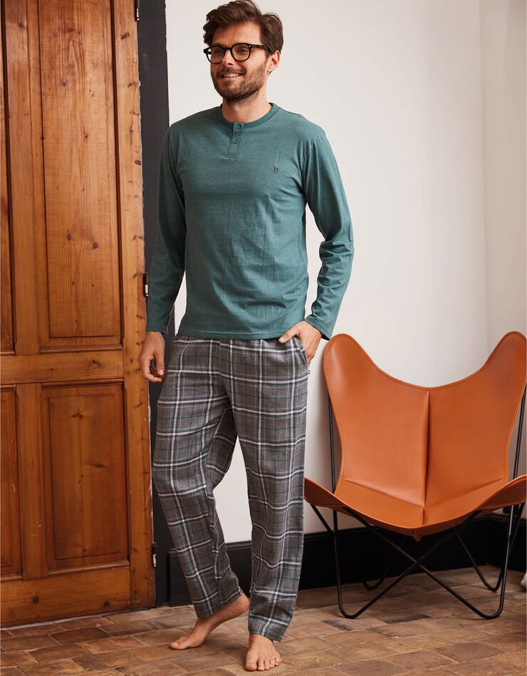 Pyjama haut jersey pantalon flanelle (vert) Pyjama haut jersey pantalon flanelle (vert)