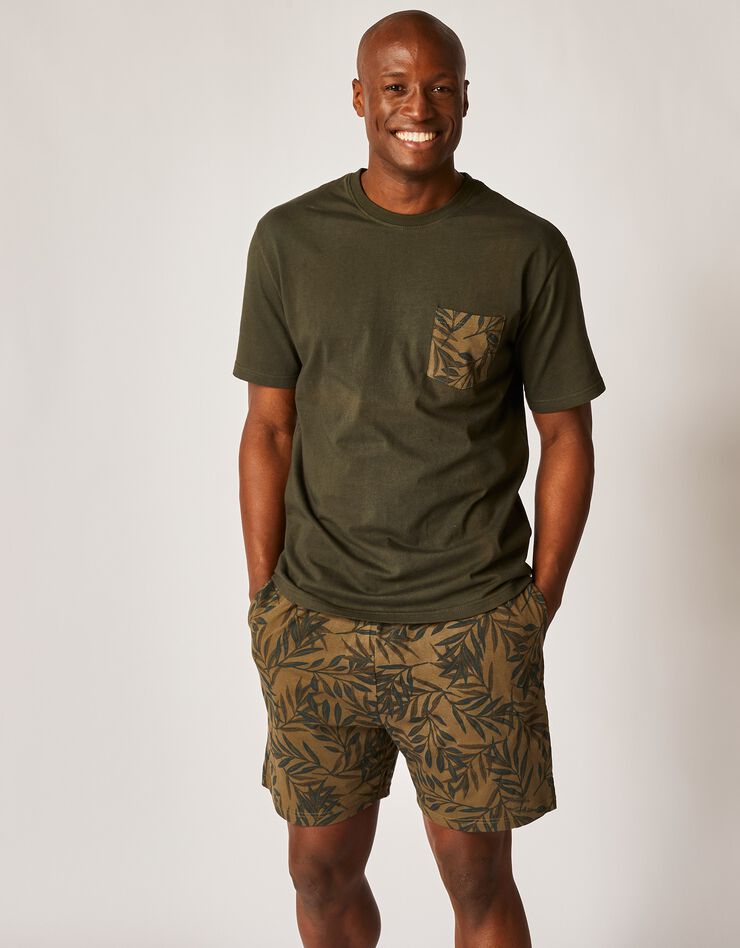 Pyjama short coton fantaisie manches courtes (kaki) Pyjama short coton fantaisie manches courtes (kaki)