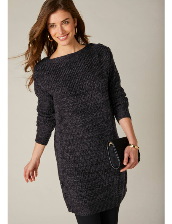 Pull tunique boutonné, toucher doux (noir)