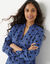 Blouse col tunisien imprim&eacute; pois, cr&ecirc;pe (bleu indigo / noir)