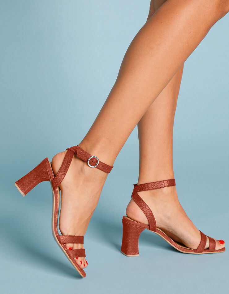 Sandales cuir texturé à bride (caramel) Sandales cuir texturé à bride (caramel)