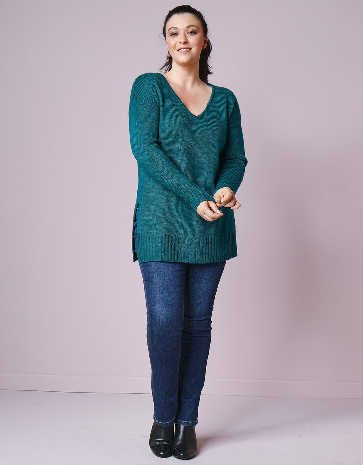 Pull tunique col V toucher mohair (vert sapin) Pull tunique col V toucher mohair (vert sapin)