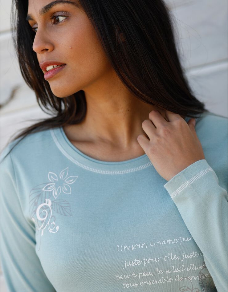 Tee shirt manches longues imprimé fleuri (vert grisé) Tee shirt manches longues imprimé fleuri (vert grisé)
