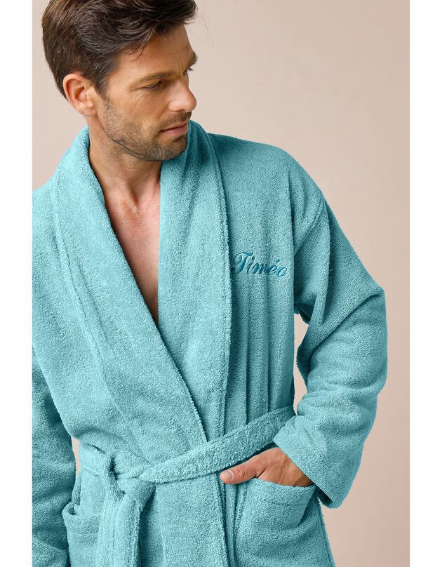 Peignoir mixte adulte éponge bouclette col châle personnalisable (vert d'eau)