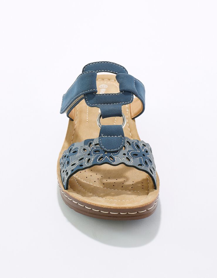 Mules confort compensées effet bois à bride scratchée (bleu) Mules confort compensées effet bois à bride scratchée (bleu)
