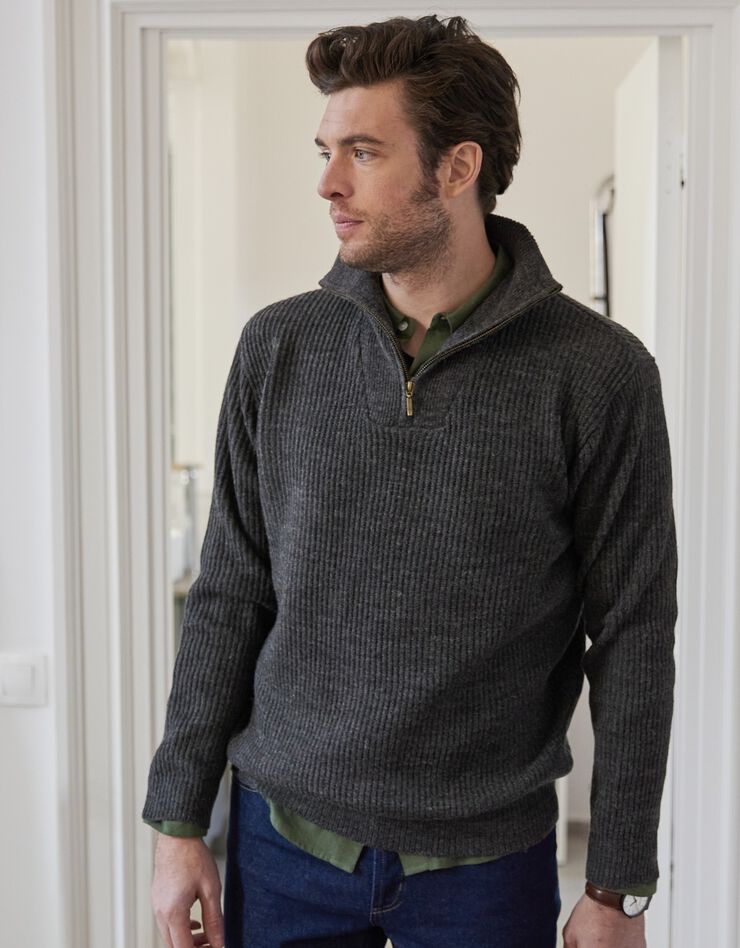 Pull col camionneur côte anglaise 30% laine (gris anthracite) Pull col camionneur côte anglaise 30% laine (gris anthracite)