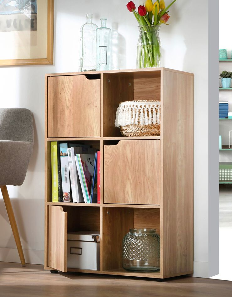 Meuble de rangement STAVRA - 6 cases, 3 portes (naturel)