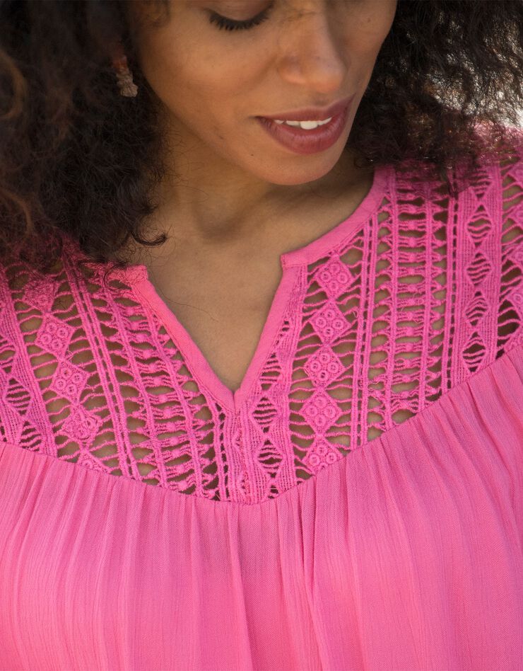 Blouse macramé manches 3/4 (rose) Blouse macramé manches 3/4 (rose)