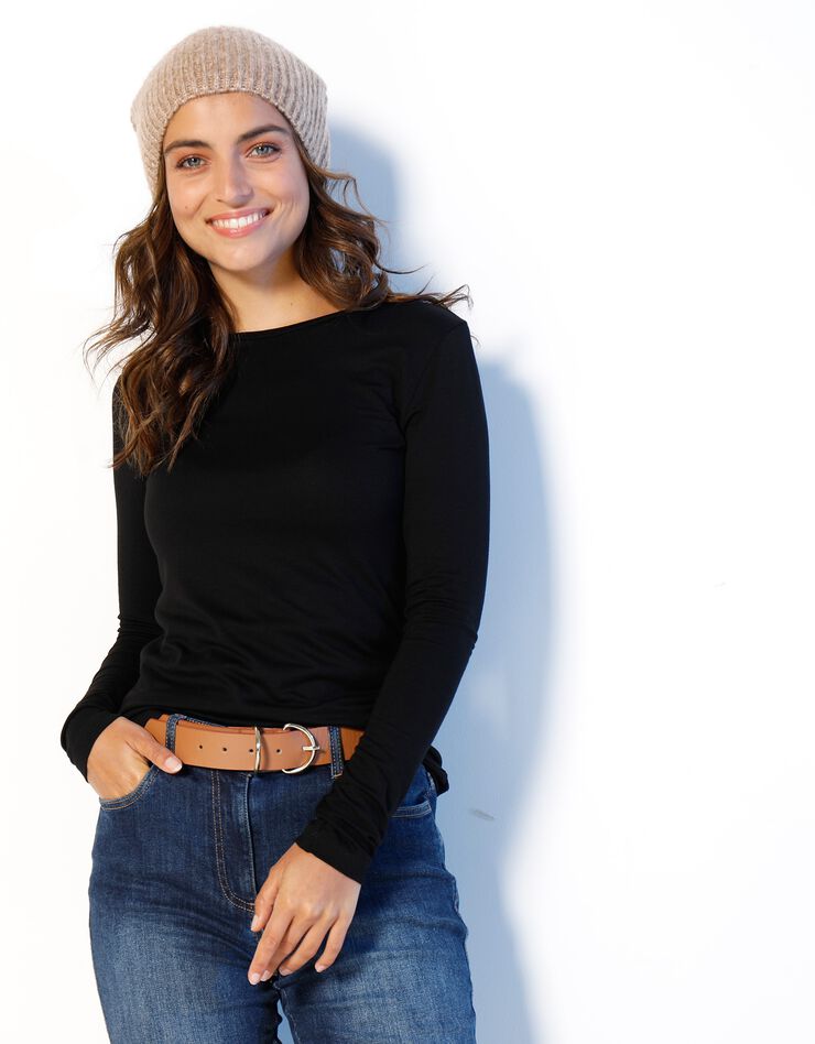 Tee-shirt uni col rond viscose stretch (noir) Tee-shirt uni col rond viscose stretch (noir)