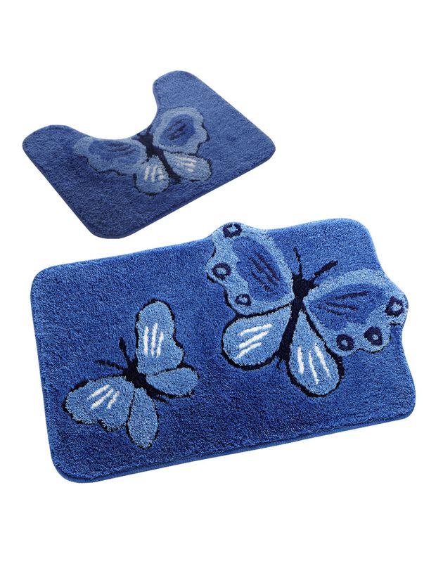 Tapis de bain fantaisie Papillons (bleu / bleu dur)
