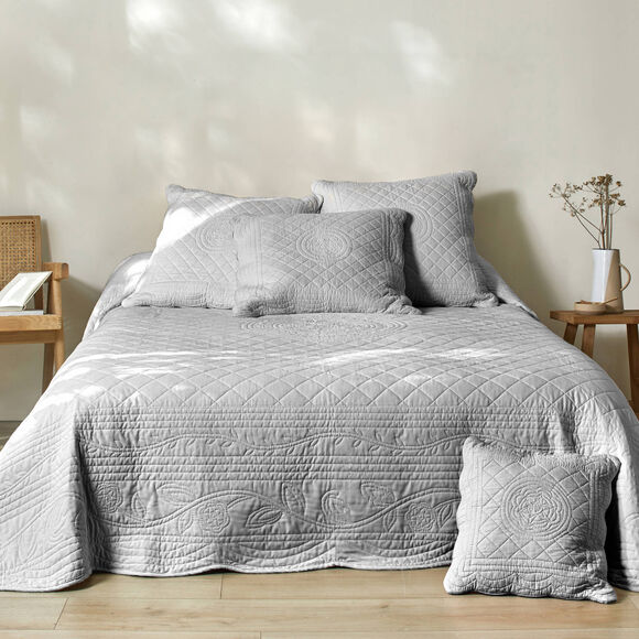 Couvre-lit uni style boutis Cassandre  (gris perle)