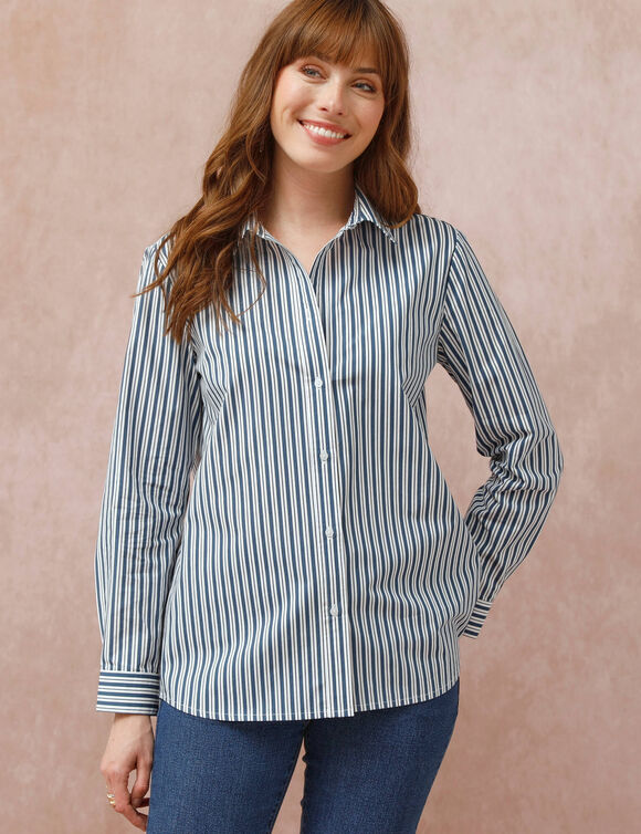 Chemisier rayé boutonné (blanc / bleu)