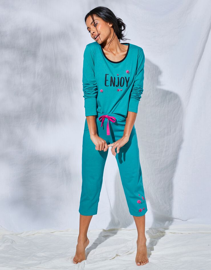 Pantacourt pyjama Enjoy uni imprimé placé (émeraude) Pantacourt pyjama Enjoy uni imprimé placé (émeraude)