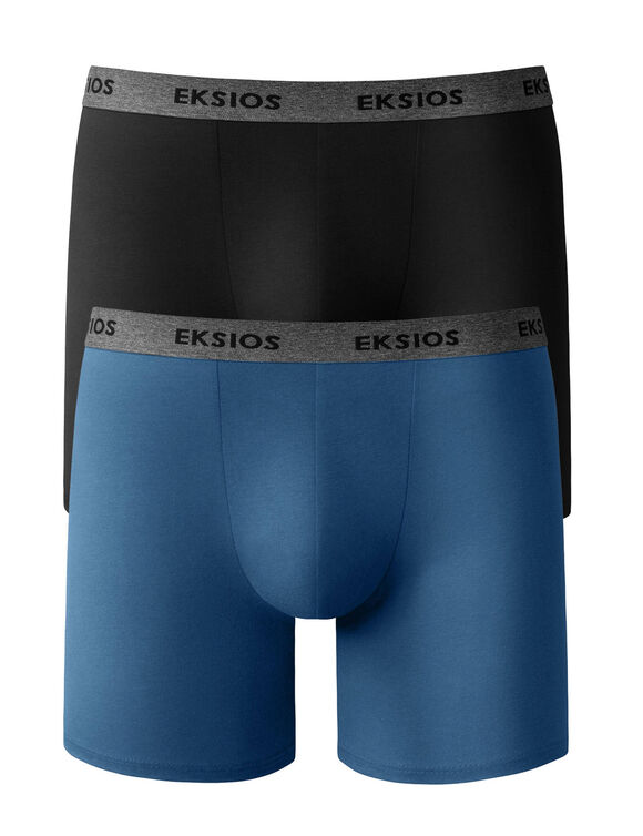 Boxer long coupe short - lot de 2 (noir + bleu grisé)