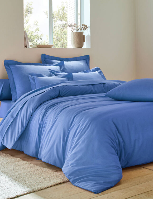 Linge de lit uni polyester-coton Colombine (océan)