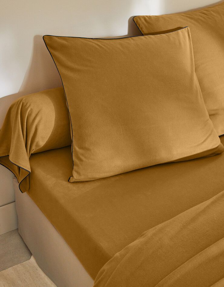Linge de lit uni flanelle passepoil contrasté, collection "Intemporelle" (bronze)