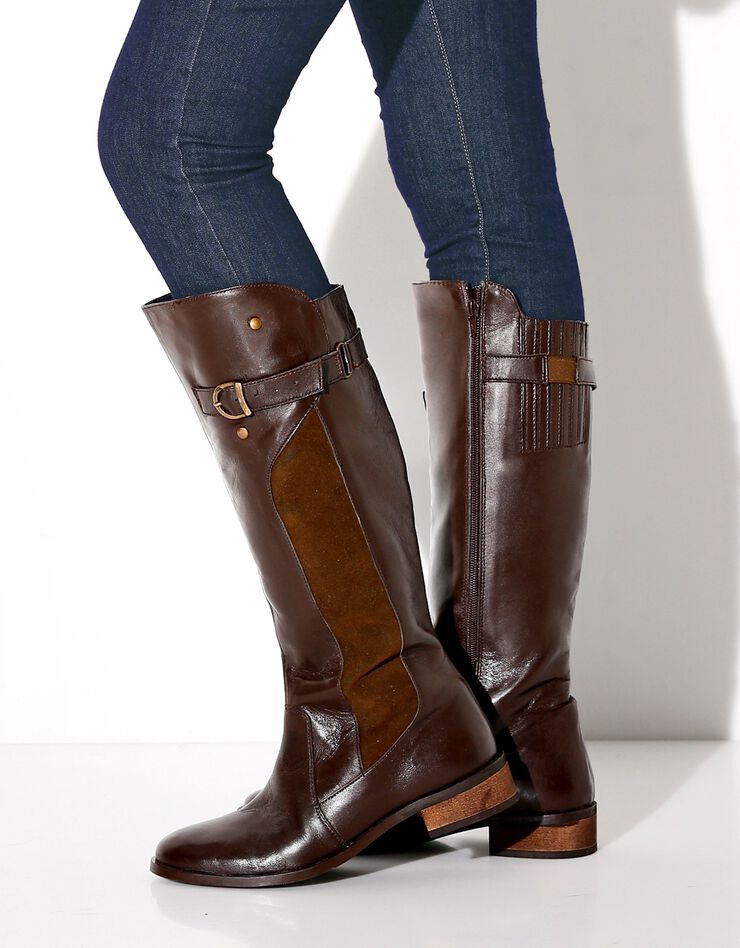 Bottes cavalières cuir mollets réglables (marron) Bottes cavalières cuir mollets réglables (marron)