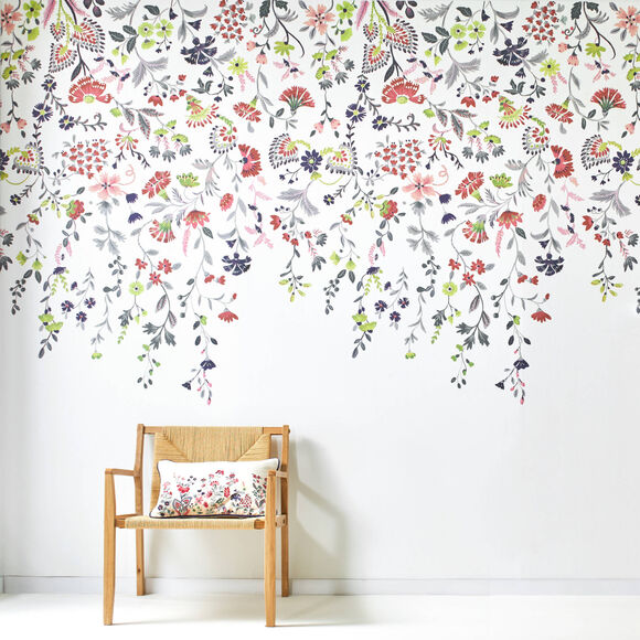 Papier peint panoramique Folk fleuri (blanc)